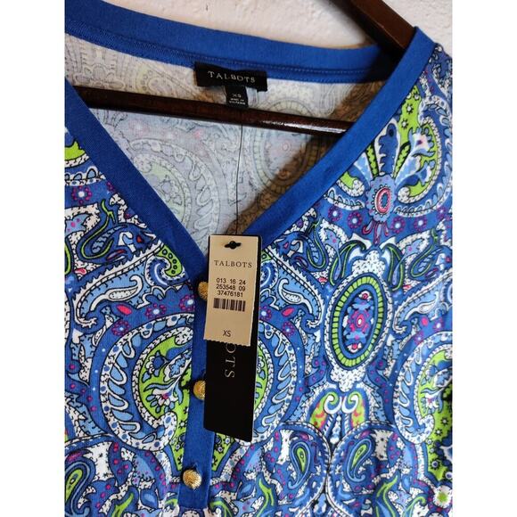 Talbots Blue Floral Paisley Printed V-Neck Long Sleeve Knit Top Size XS NWT - Picture 5 of 8